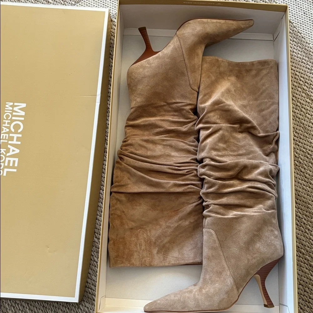 Michael Kors Camel Suede Pointed Toe Boots - Picture 2 of 10